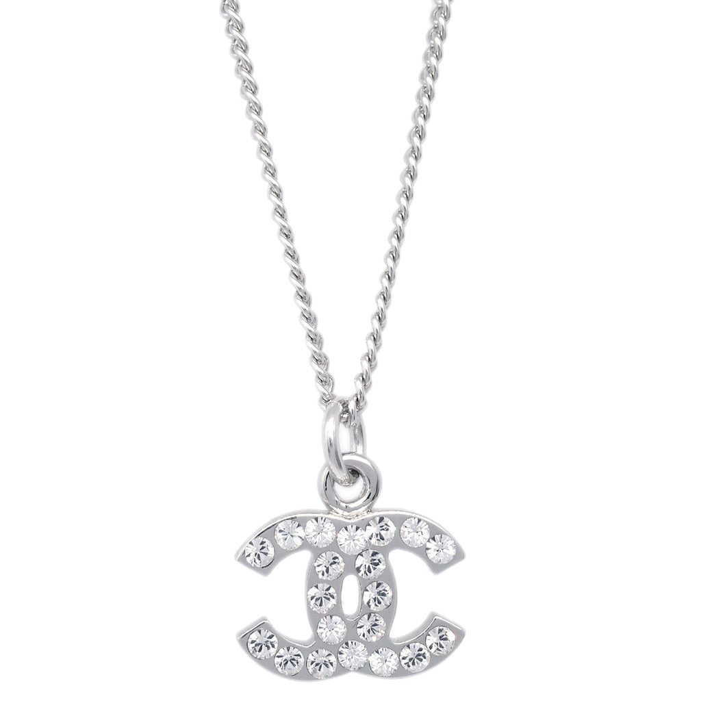 Chanel CC Chain Necklace Pendant Rhinestone Silver 07V – AMORE 