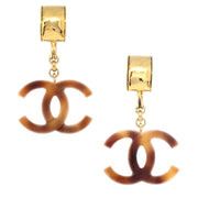 Chanel Dangle Earrings Clip-On Brown 94P