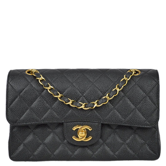 Chanel 2000-2001 Black Caviar Small Classic Double Flap Shoulder Bag