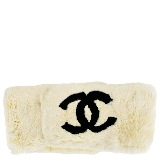 Chanel Fur Shawl Muffler Stole White
