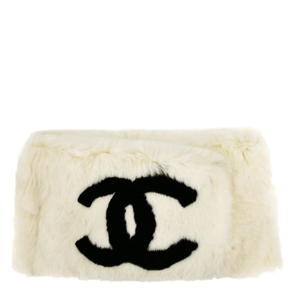 Chanel Fur Shawl Muffler Stole White