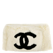 Chanel Fur Shawl Muffler Stole White Small Good