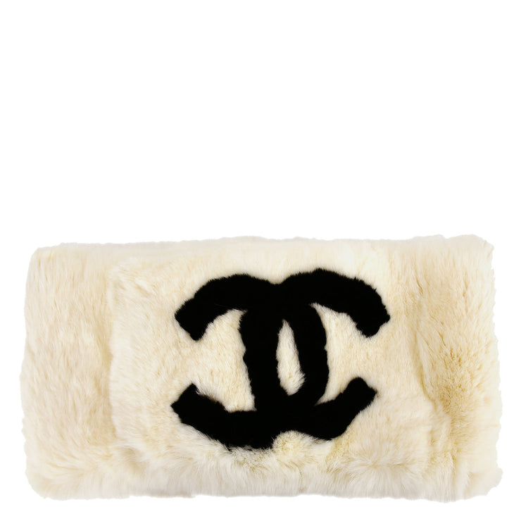 Chanel Fur Shawl Muffler Stole White Small Good