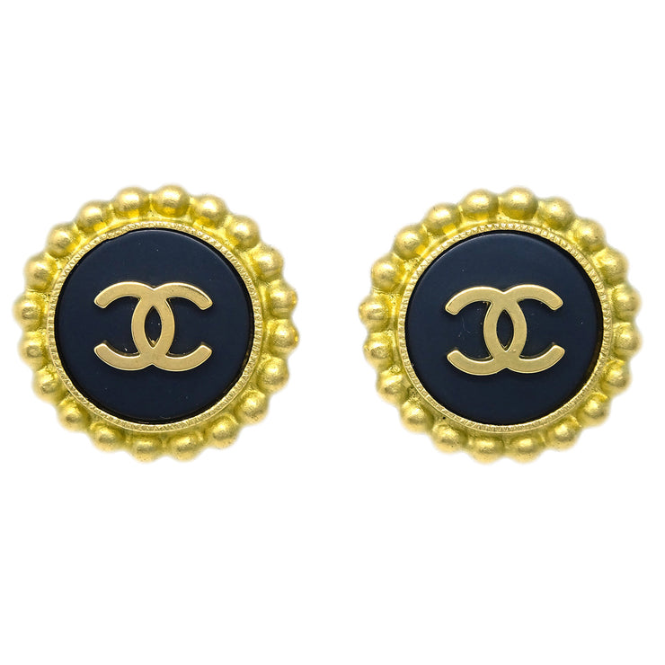 Chanel 1995 Gold & Black 'CC' Button Earrings