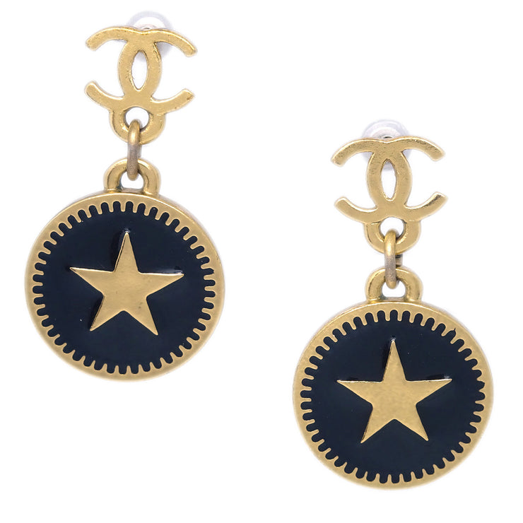 Chanel Star Dangle Piercing Earrings Black 01P