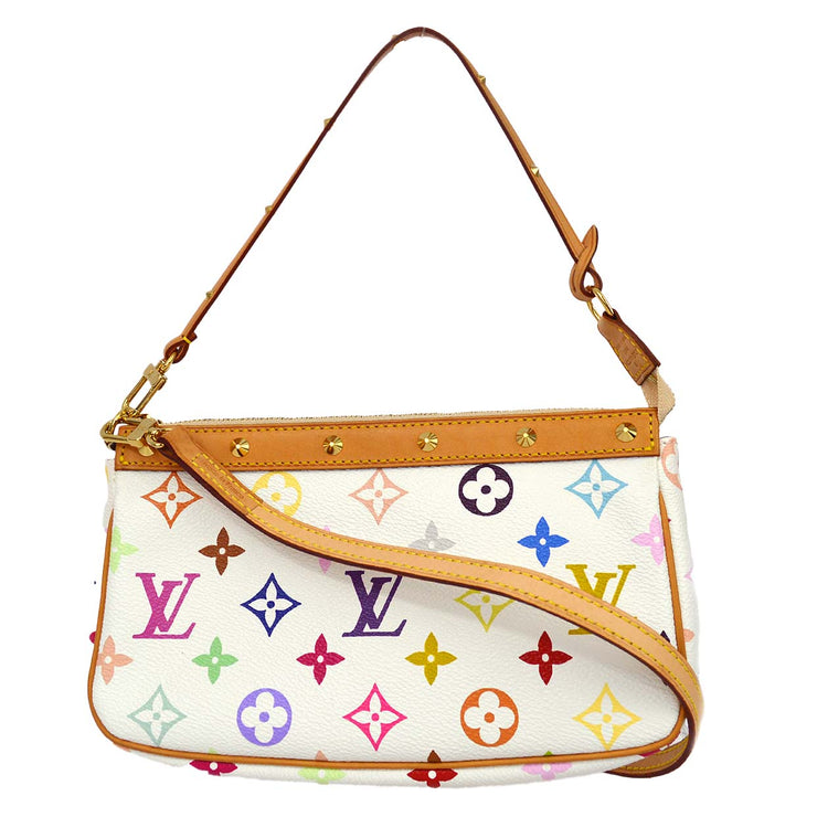 Louis Vuitton 2003 White Multicolor Pochette Accessoires 2way Shoulder Handbag M92649