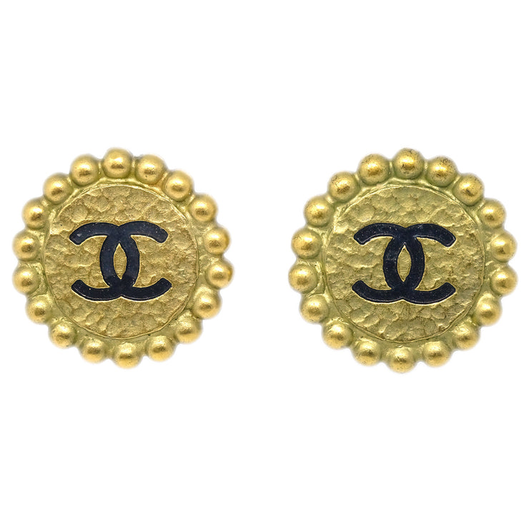 Chanel Button Earrings Gold Clip-On 95P