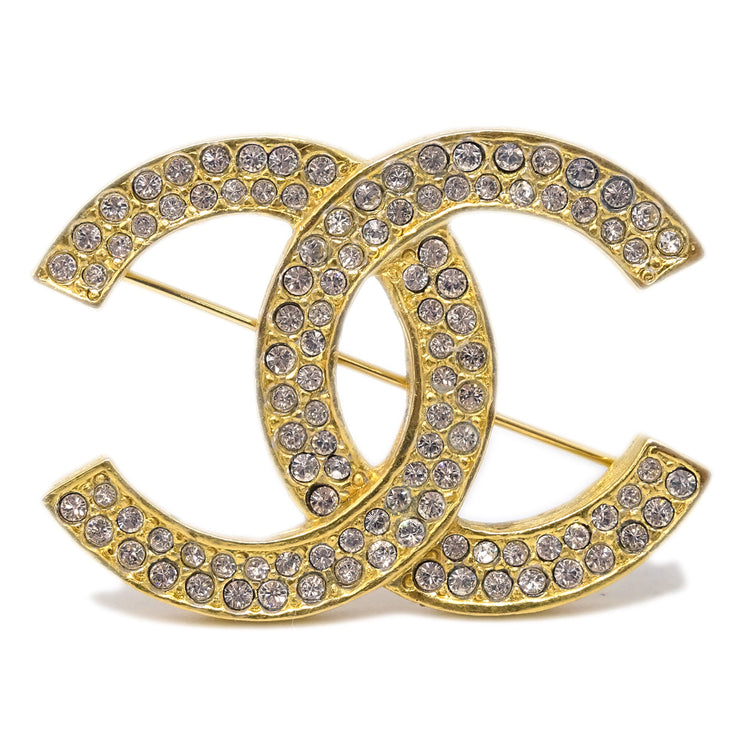 Chanel CC Rhinestone Brooch Pin Gold 174