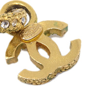 Chanel Dangle Pierced Earrings Rhinestone Gold 01P