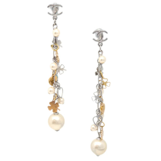 Chanel Artificial Pearl Dangle Piercing Earrings Gold 06A