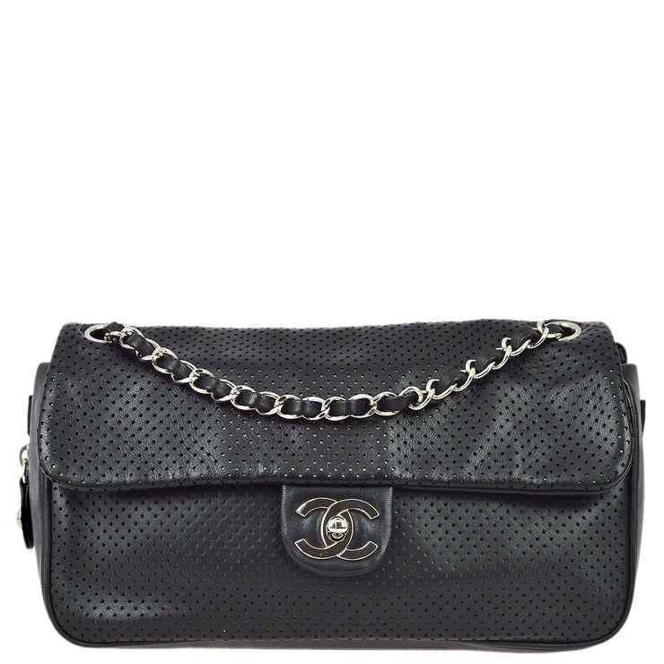 Chanel 2008-2009 Black Perforated Lambskin Flap Shoulder Bag