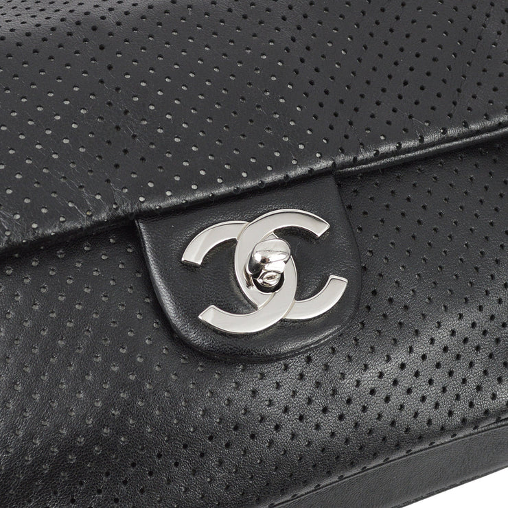 Chanel 2008-2009 Black Perforated Lambskin Flap Shoulder Bag