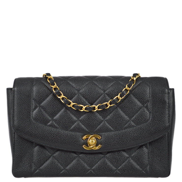 Chanel 1997-1999 Black Caviar Medium Tall Diana Shoulder Bag