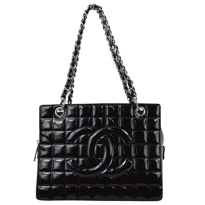 Chanel * 2001-2003 Black Patent Choco Bar Chain Tote Handbag