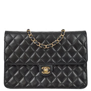 Chanel 2008-2009 Black Lambskin Turnlock Medium Half Flap Shoulder Bag