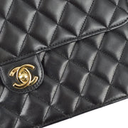 Chanel 2008-2009 Black Lambskin Turnlock Medium Half Flap Shoulder Bag