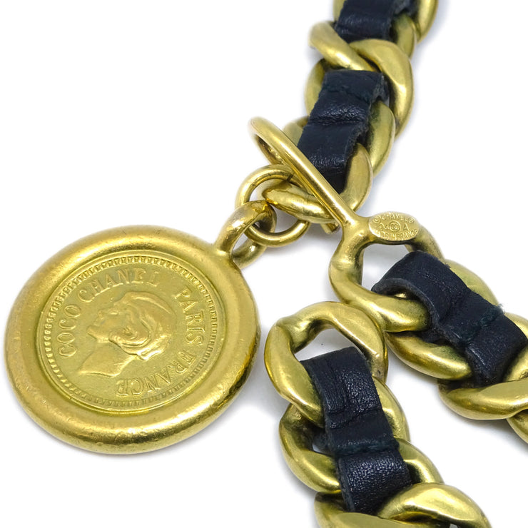 Chanel Medallion Chain Belt Black Small Good 94A