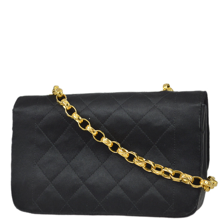 Chanel 1989-1991 Black Satin Mini Border Flap Shoulder Bag
