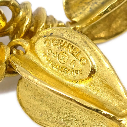 Chanel Fretwork Paisley Earrings Gold Clip-On 95A