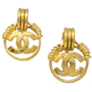 Chanel Hoop Dangle Earrings Gold Clip-On 94P