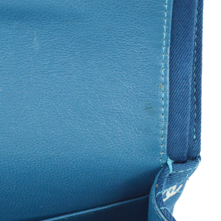 Chanel Blue Canvas Icon Medium Classic Double Flap Shoulder Bag