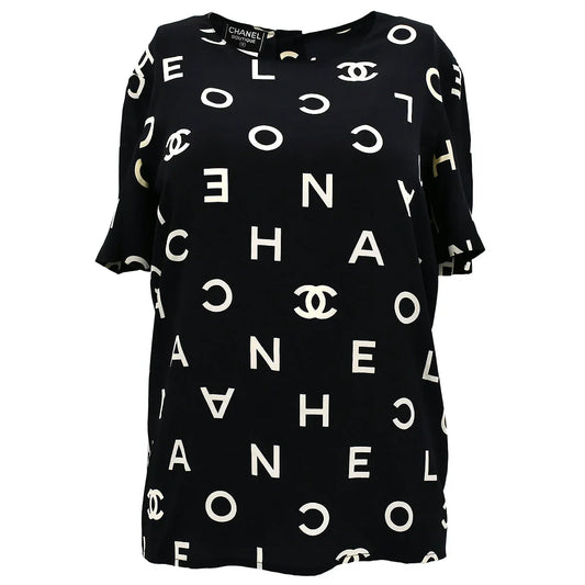 Chanel Spring 1997 Short Sleeve Shirt Blouse Top Black #38