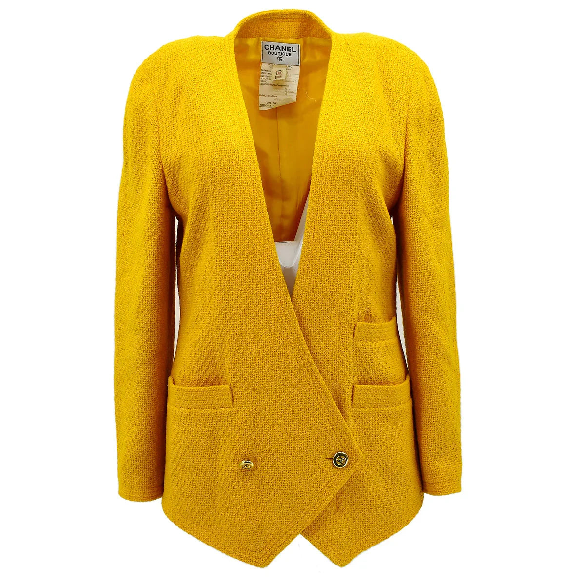 Chanel Double Breasted Collarless Jacket Yellow 17 #38
