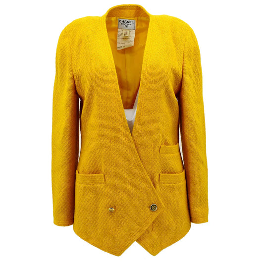 Chanel Double Breasted Collarless Jacket Yellow 17 #38