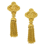 Chanel Fringe Charm Dangle Earrings Clip-On Gold 94A