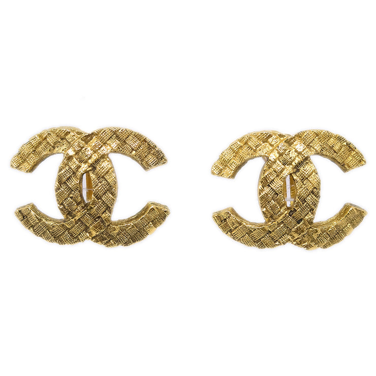 Chanel CC Quilted Earrings Clip-On Gold 2913