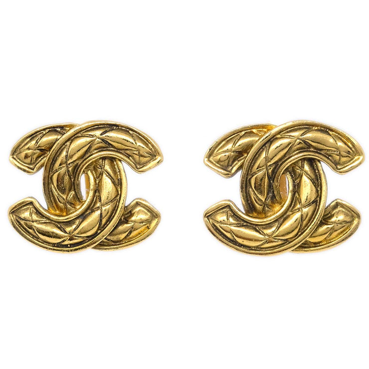 Chanel CC Quilted Earrings Clip-On Gold 2459