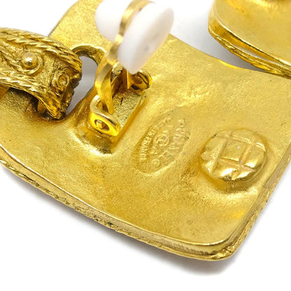 Chanel Filigree Gripoix Dangle Earrings Clip-On Gold 94A