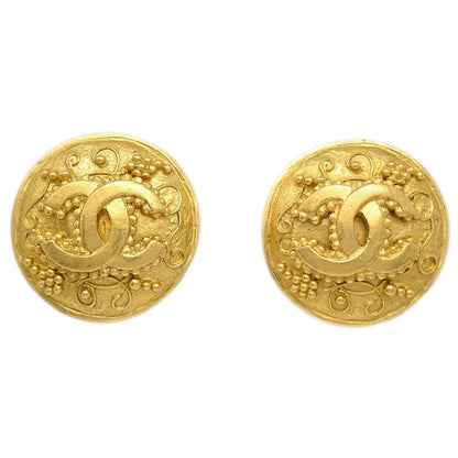 Chanel Button Earrings Clip-On Gold 96A