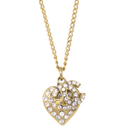 Chanel Heart Chain Pendant Necklace Rhinestone Gold 02P