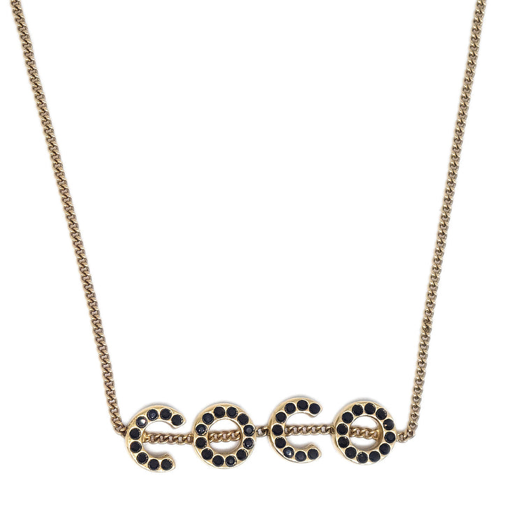 Chanel COCO Chain Pendant Necklace Rhinestone Gold 01A