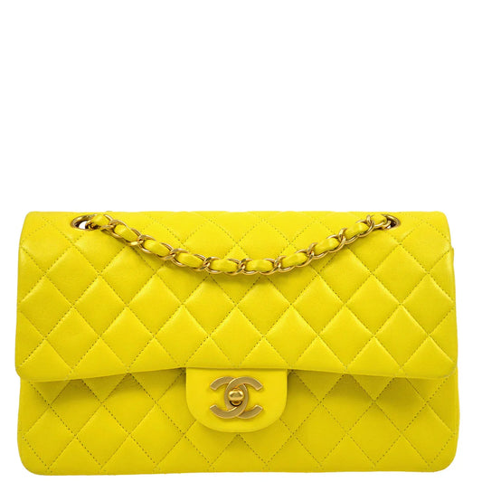 Chanel * 2000-2001 Yellow Lambskin Medium Classic Double Flap Bag