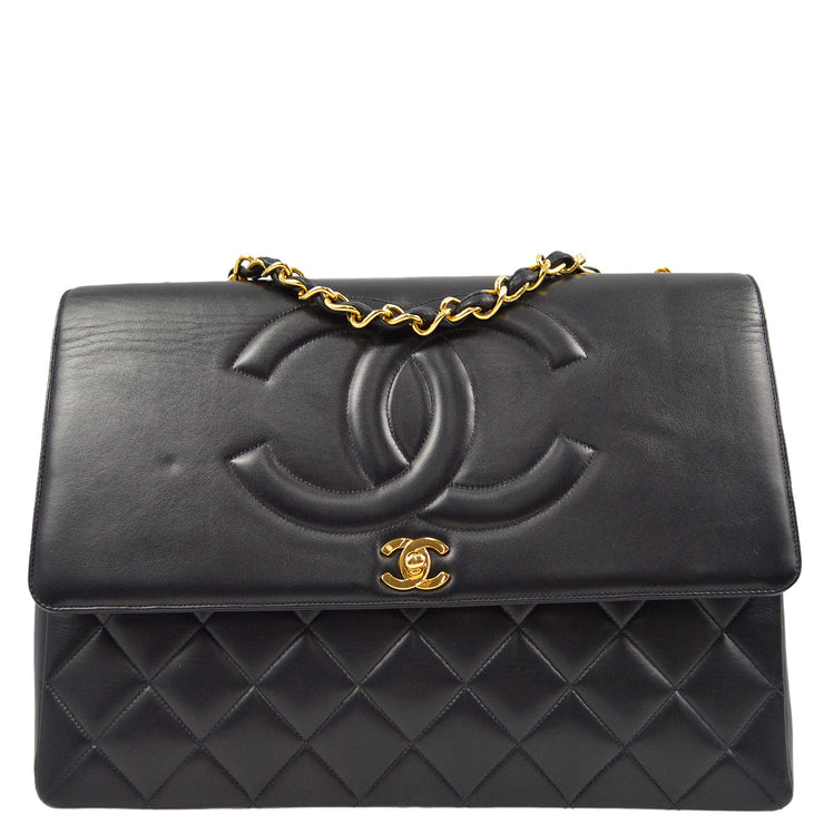 Chanel * 1991-1994 Black Lambskin Maxi Straight CC Flap