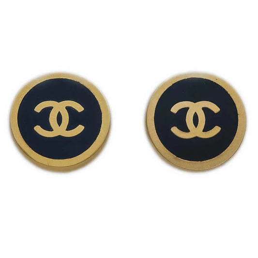 Damage Chanel 2000 Gold & Black CC Button Earrings