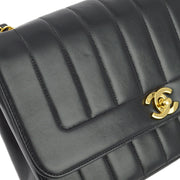 Chanel Black Lambskin Mademoiselle Straight Flap Shoulder Bag
