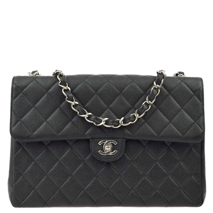 Chanel 2000-2001 Black Caviar Jumbo Classic Flap Shoulder Bag