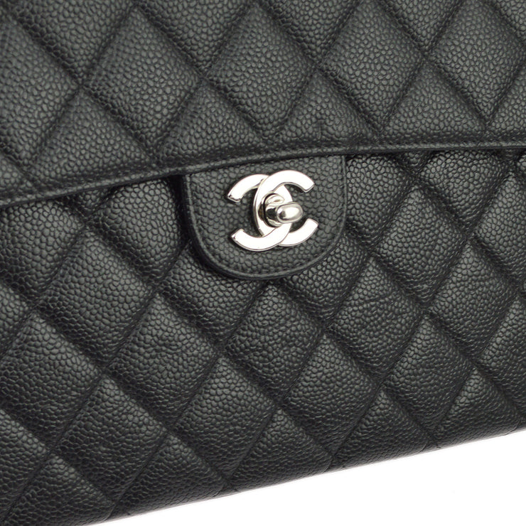 Chanel 2000-2001 Black Caviar Jumbo Classic Flap Shoulder Bag