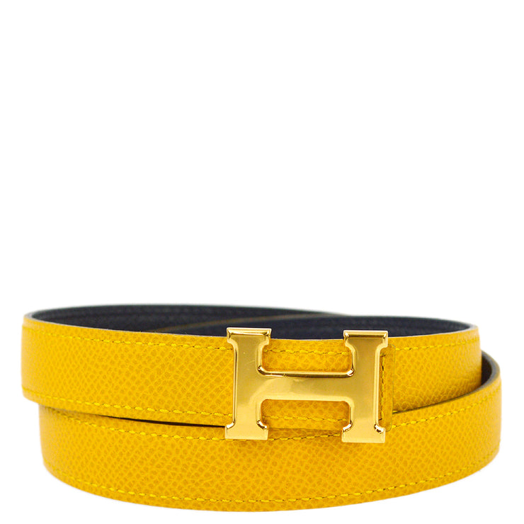 Hermes 1997 Yellow Courchevel Constance Reversible Belt #70 Small Good