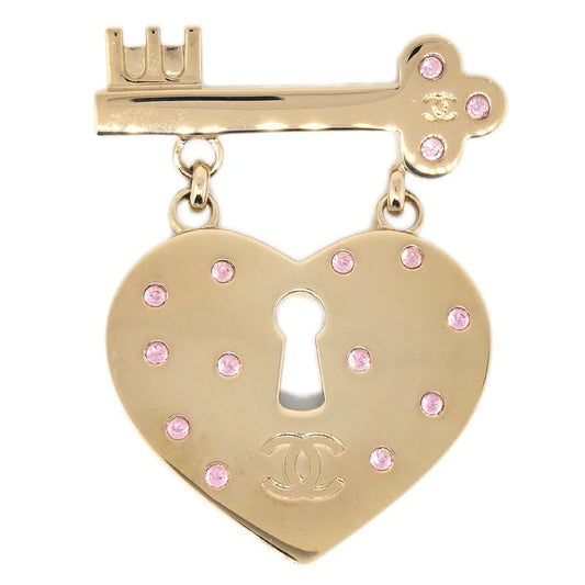 Chanel Heart Rhinestone Brooch Gold 02P