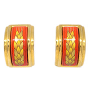 Hermes Orange Gold Enamel Cloisonne Ware Earrings Clip-On