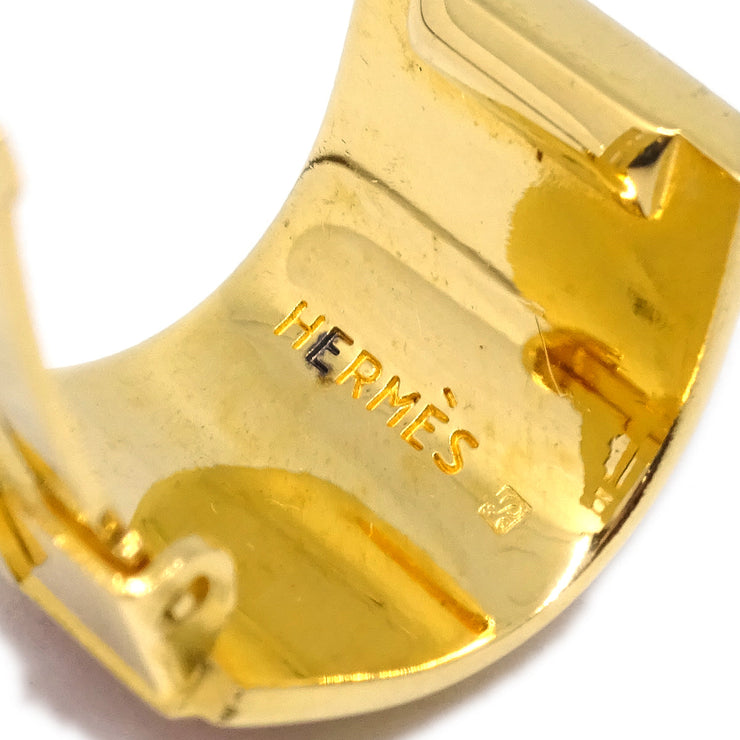 Hermes Orange Gold Enamel Cloisonne Ware Earrings Clip-On