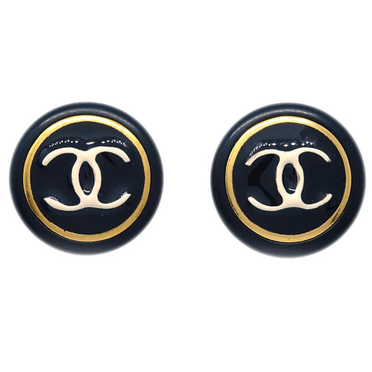 Chanel Black Button Earrings Clip-On 97A