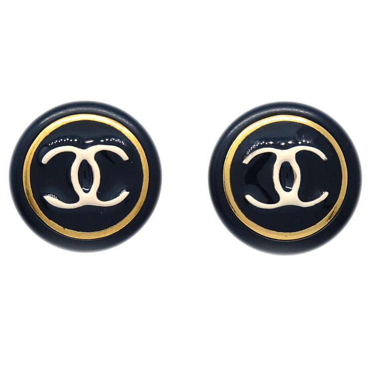 Chanel Black Button Earrings Clip-On 97A