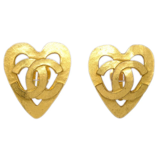 Chanel Gold Heart Earrings Clip-On 95P