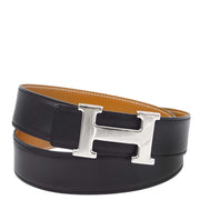 Hermes Box Calf Constance Reversible Belt Black #90 Small Good