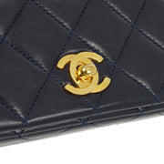 Chanel 1989-1991 Navy Lambskin Turnlock Mini Full Flap Bag